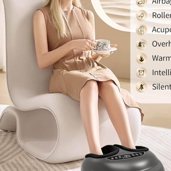 Foot Massager with Heat Function and Air Compression Massage Remote Control Foot Massager Machine with Heat Function, Full Airbag Wrapping, Multiple Massage Modes, 3-Level Timing & Adjustable Intensity, 2 Pressing Airbags, Home & Office Use